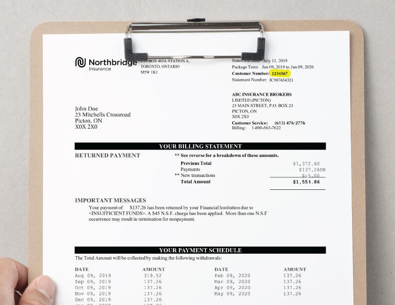 Image showing where to find your customer number